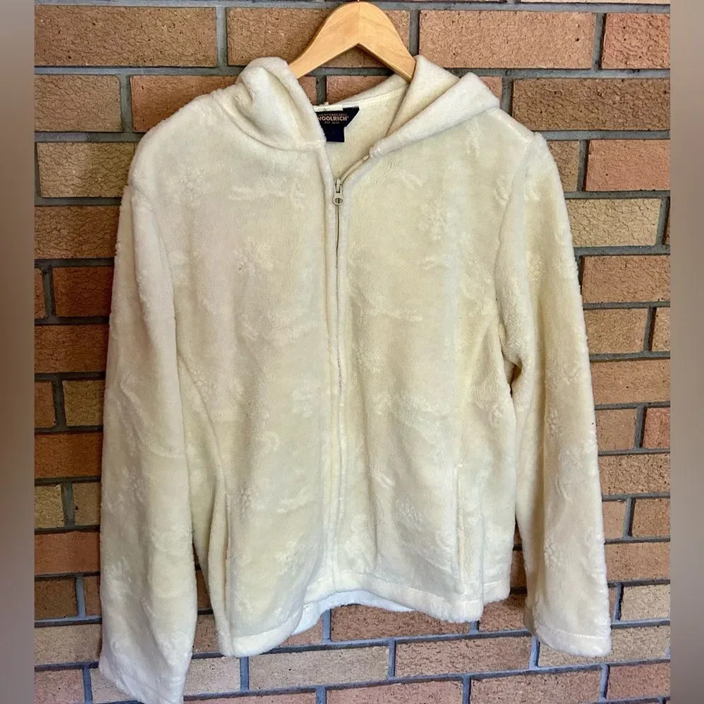 Woolrich Patterned Hooded Fleece Jacket Women’s Size Medium White/Cream Colored